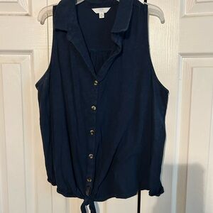 Navy Blue Sleeveless Button-Up Top
